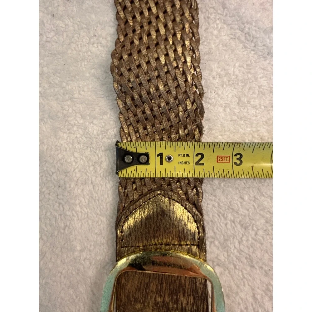 Guess‎ Vintage Braided Leather Belt Metallic Bronze Gold Woven Wide XL 910017